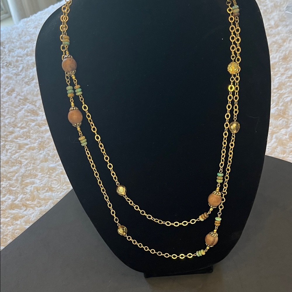 Elegant Gold and Brown Beaded Necklace